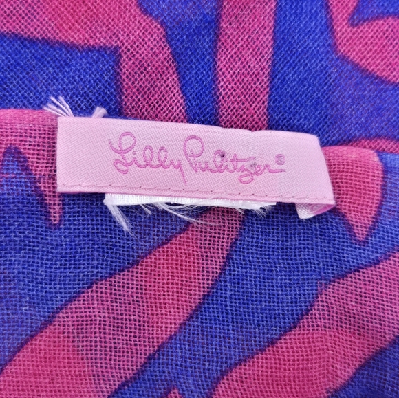 LILLY PULITZER I GOT LUCKY POP PINK SILK CASHMERE SCARF FRINGE ENDS WOMEN OS - Picture 11 of 13
